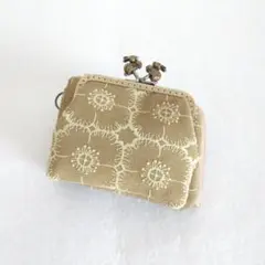 ミナペルホネンアネモネ（ベージュ） Ｌ字ファスナーウサギがま口財布（Dカン付き）