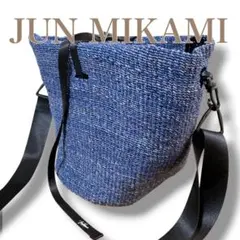 ジュンミカミ 良品 斜め掛け可 フラップ かごバッグ ショルダーバッグ 
