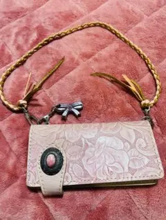 アルズニ　花柄本革長財布 ピンク