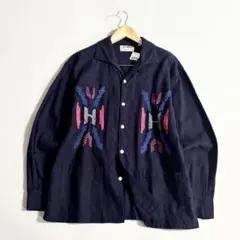 聖林公司 BLUE BLUE インディゴ×市松模様 バンドカラーシャツ ハリラン