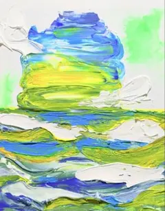 荒れた海空アクリル絵の具金運開運手書き浄化虹の空イラストアート絵画富士山龍犬猫