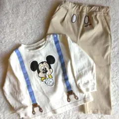 petit main ミッキーマウス 刺繍プリント トップス＆パンツセット 90