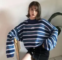 SPINNS スピンズ 長袖 ボーダー柄 ニット セーター ボード柄