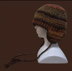 耳あて付きニット帽 イヤーフラップビーニー クラッシャーハット クロシェハット