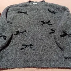 リボン付きニットセーター　グレー　大きいサイズ