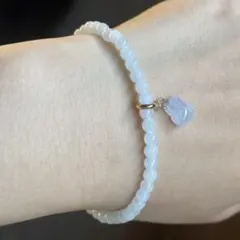 値下げミャンマー産天然本翡翠　A貨　氷種　4.1mm ブレスレット　紫兔チャーム
