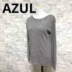 [AZUL] Mビジュー付き グレー薄手 長袖ニット