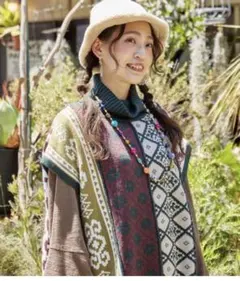 【チャイハネ】ニットベスト トップス 緑 グリーン 大きいサイズ