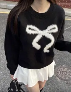SHEIN Dazy 黒 リボンモチーフ ニット M