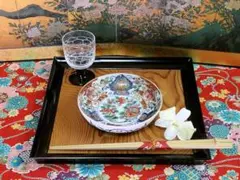 大聖寺伊万里 金襴手 元禄写 菊に楼閣山水の図 4寸皿 F616AS-DFf
