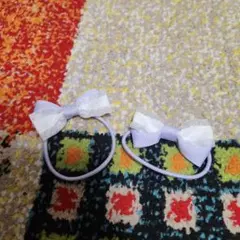 紫と白のリボンヘアゴム2個セット