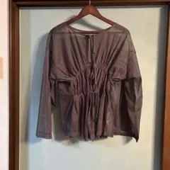 新品　 チュール長袖シャツ グレー ギャザー　2way