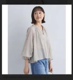 green label relaxing シアー ギャザー ハオリ ブラウス