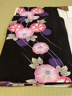 女性用　レディース　浴衣　黒　朝顔柄