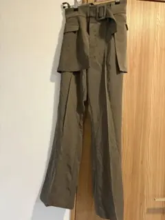 MURUAカーキ ハイウエスト ワークパンツ