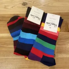 未使用　happy socks クルー丈カジュアルソックス　ボーダー柄ソックス
