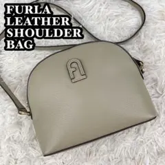 美品 FURLA レザー ダフネ ショルダーバッグ 灰 アーチロゴ シボ革