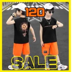 キッズ 韓国　セットアップ タンクトップ ハーフパンツ 男の子 120 黒　橙
