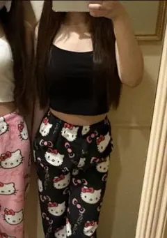 ハローキティ ルームウェア パンツ黒Mキャミソール付き（別売り可能）