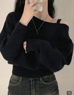 SHEIN カジュアルアシンメトリーネック ラインルーズニットセーター、秋冬用