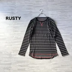 ⓪ 美品 RUSTY ラスティ ボーダー サーマル ロンT スマイル刺繍 M