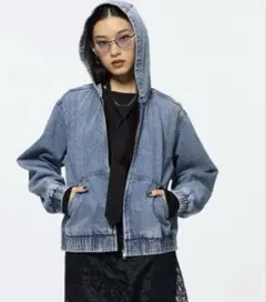 GU デニムフーディブルゾン NT+E WOMEN XL A3 BLUE