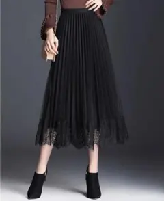 最終値下げ【新品未使用】 2wayレースプリーツスカート ブラック リバーシブル