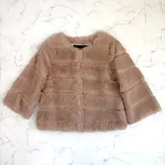 極美品 HERMITAGE リアルラビットファーコート 七分袖 ベージュ M相当