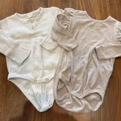 MONBEBE フリル付きロンパース ベージュ