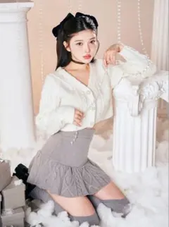 Darich ビジューボタンケーブルニットカーディガン　ホワイト