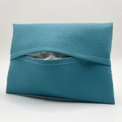シンプル ポケットティッシュケース フェイクレザー スカイブルー