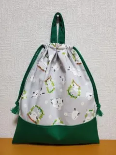 持ち手付き巾着袋 上靴入れ お道具袋 シマエナガとミモザ そら - メルカリ