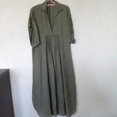 ZARA　オリーブ色 半袖 シャツワンピース ロング丈