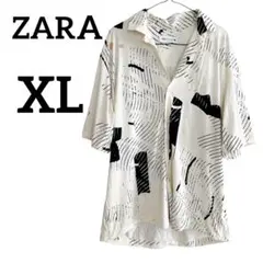ZARA 半袖シャツ XL 抽象柄 クリーム色 春 夏 秋