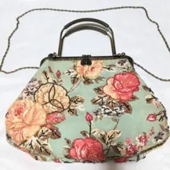 花柄　フラワーモチーフ　パーティーバック　レトロ　アンティーク　ビーズバック ☆昭和レトロ 圧巻 和装バッグ 🔷 ビーズ バッグ ／ ビーズ 花