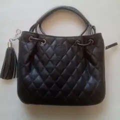 エレガージョイタリアーノ ハンドバッグ 黒 タッセル付 イタリア製牛革