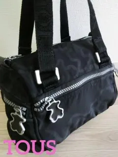 TOUS トウス 絵柄デザイン 男女兼用 ナイロンミニボストンバッグ 黒