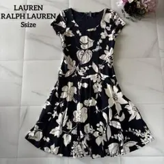 ローレンラルフローレン　花柄　ネイビー　半袖　ティアード　ワンピース