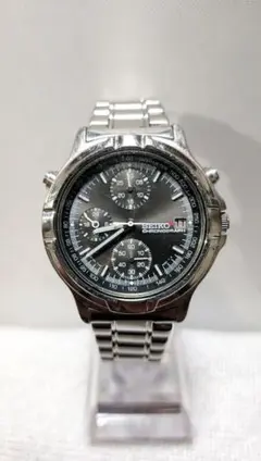 SEIKO 7T27-6A50 クロノグラフ ブラック文字盤 純正ベルト 動作品