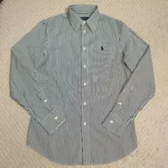美品　ポロラルフローレン　長袖シャツ　ロゴ刺繡　白黒ストライプ　サイズ6　M相当