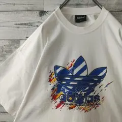 希少サイズ・デザイン☆90s アディダス 刺繍 ビッグプリント Tシャツ 3L
