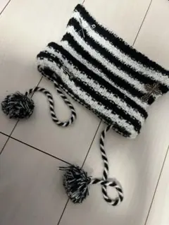 ストライプニット帽 ポンポン付き猫耳