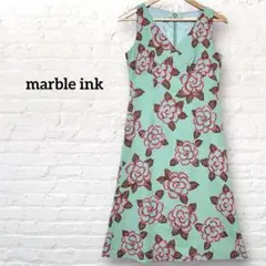 マーブルインク 花柄ワンピース ノースリーブ フレア ミントグリーン M