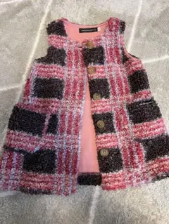 【美品】ベベ BeBe ボアベスト チェック柄 ピンク 95cm 洗濯・除菌済み