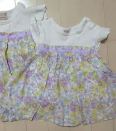 プティマイン　花柄フリル袖チュニック　80cm