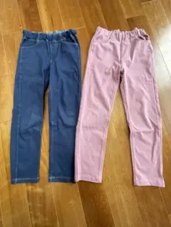 無印　120 女の子　ネイビー・ピンク スリムフィットパンツ　２枚セット