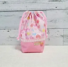 ハート(ピンク)柄の巾着(給食袋 コップ袋)