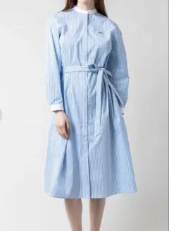 LACOSTE ラコステ　バンドカラークレリックシャツドレス ストライプ