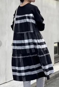 人気 ビアズリー 後ろタフタビッグチェックチュニックワンピース