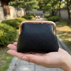 がま口 小銭入れ コインケース ブラック 財布 ユニセックス 黒 ゴールド